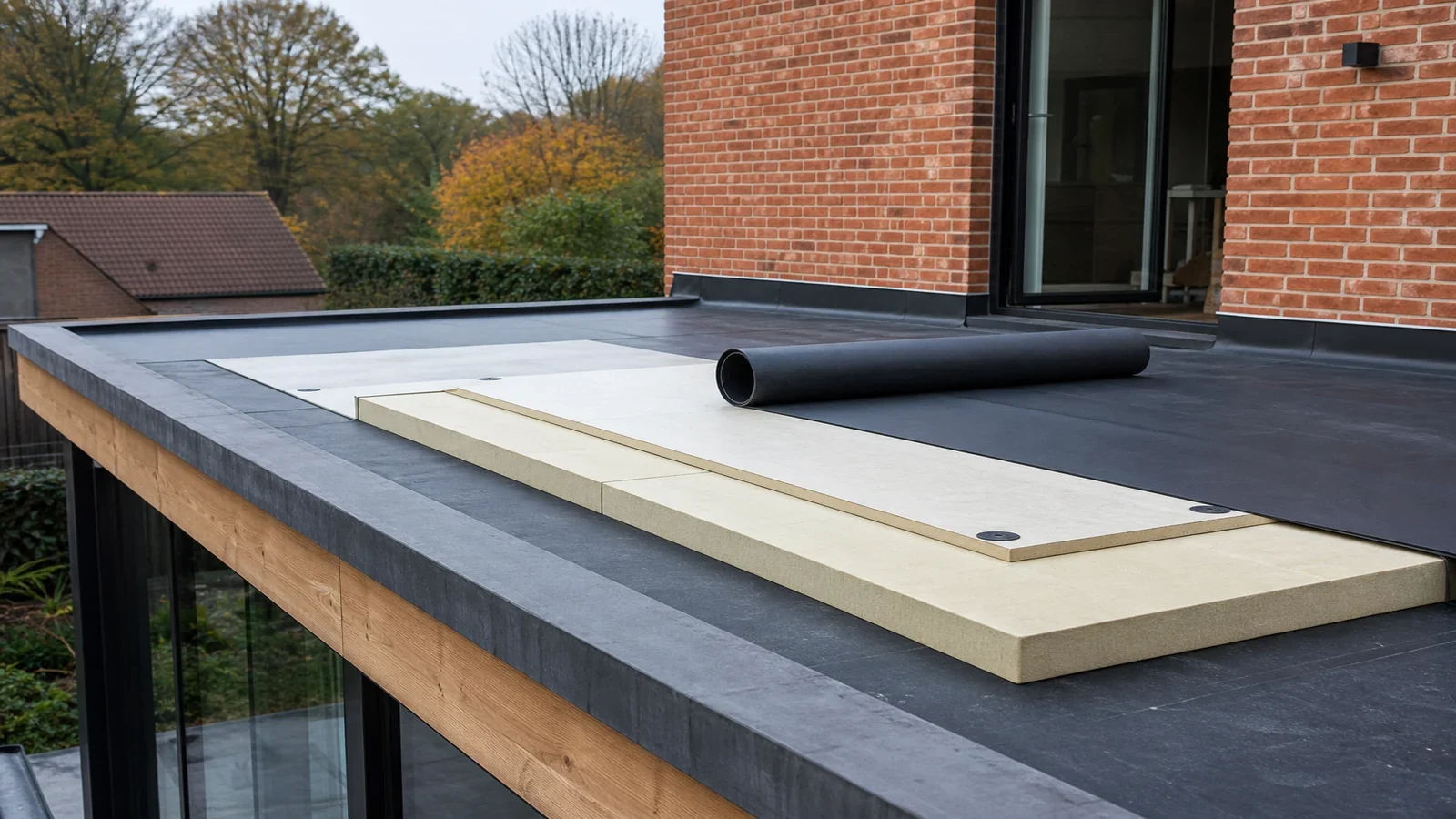 Opbouw van isolatie en dakdichting op een warm plat dak